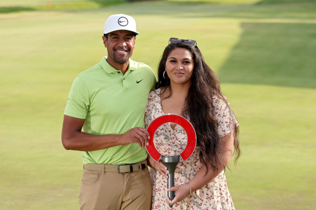 Tony Finau with his wife Alayna after winning on the PGA Tour | Source: Getty Images
